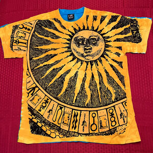 Sun Moon Night Day tie dye astrology modern aop vintage 90s style shirt blue